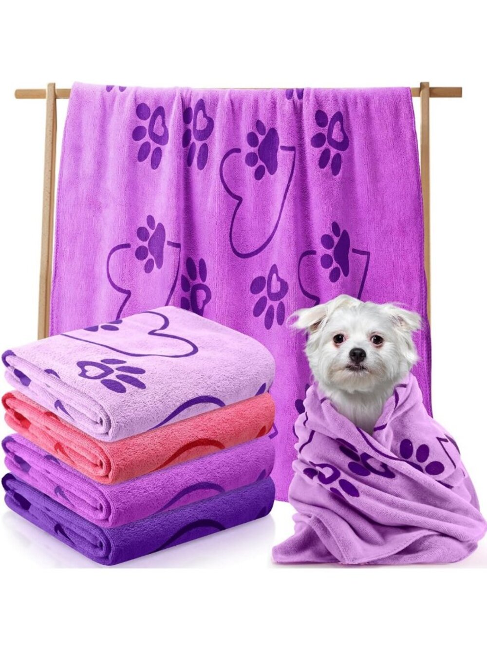 4 Pack Microfiber Dog Bath Towels - Absorbent Pet Drying Towels for Medium Dogs